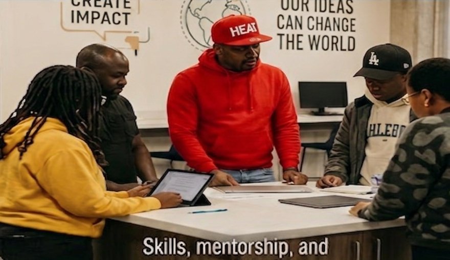 A mentor working through skills and career planning with youth around a table